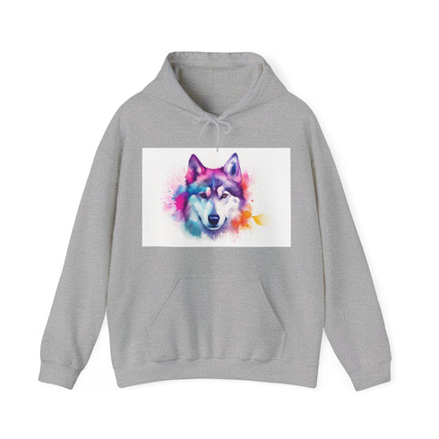 Wolfish Charm Husky Hoodie in Navy, size S, unisex regular fit.