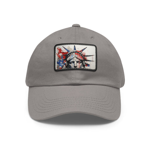 American flag baseball cap in white with light brown rectangle patch.