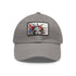 American flag baseball cap in white with light brown rectangle patch.