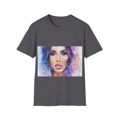 Charcoal cotton crew neck t-shirt with watercolor Kim Kardashian design