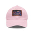 Psychedelic mushroom trucker hat in white with light brown patch.