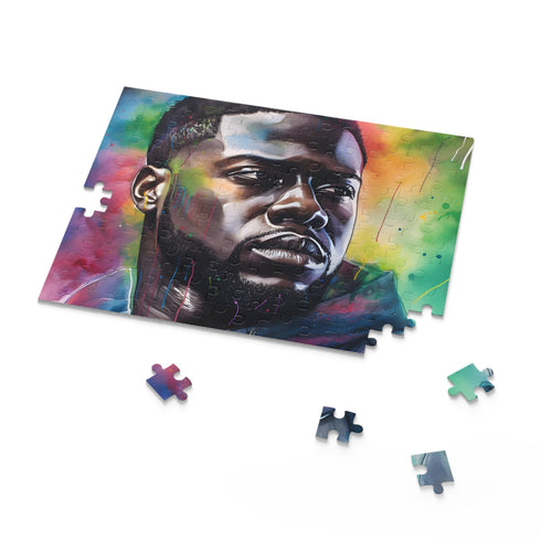 Kevin Hart neon watercolor puzzle featuring vibrant colors and iconic comedian.