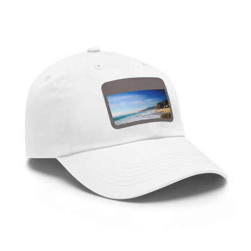 Malibu Dreamin Baseball Cap in White with Light Brown Rectangle Patch