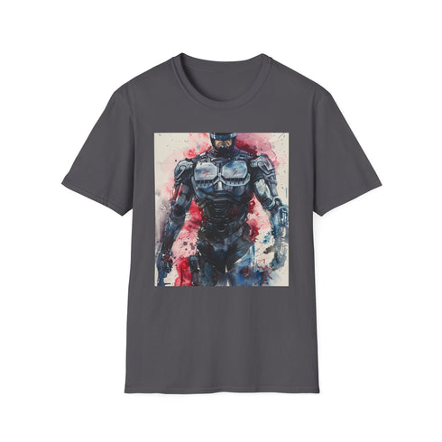 Charcoal crew neck RoboCop T-shirt with regular fit and cotton softness