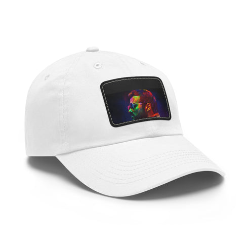 George Michael neon watercolor cap in white with brown patch.