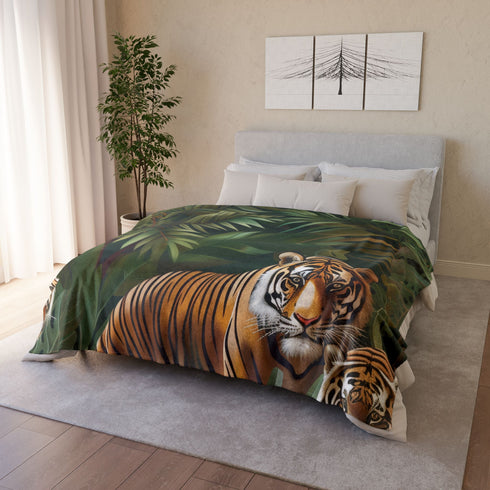 Tropical Jungle Safari Tiger Foliage Seamless Plush Fleece Throw Blanket - View 12 | Prints With Passion