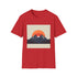 Minimalist charcoal cotton t-shirt with sunrise mountains design, men's size small.