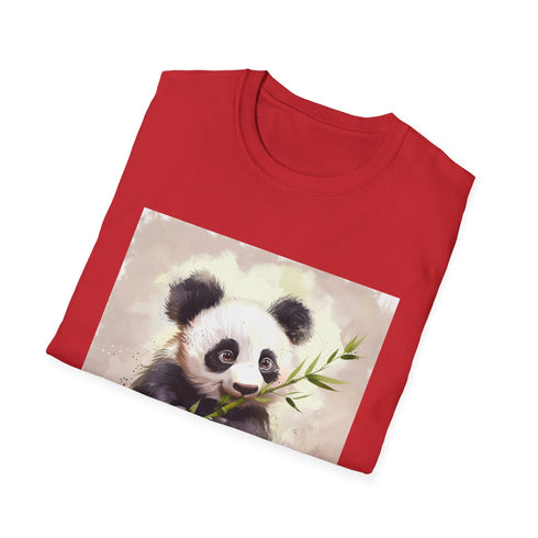 Charcoal bamboo panda graphic T-shirt capturing serene panda enjoying bamboo feast