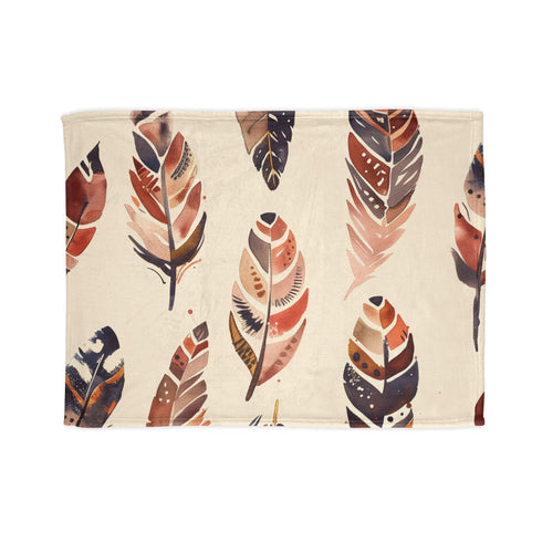 Bohemian Artisan Feathers Seamless Pattern Plush Fleece Throw Blanket - Front Hero View | Prints With Passion