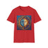 Charcoal mandala sun and moon t-shirt with cosmic harmony design