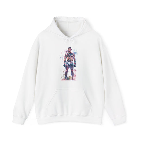 Vibrant Navy Hoodie with Watercolor Conor McGregor Left Hook Illustration.