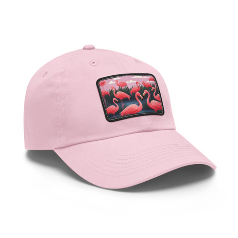 Flamboyant Flamingo Print Cotton Baseball Cap in White Light Brown.
