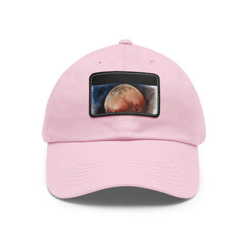 Mars Dreams Watercolor Baseball Cap White Light Brown Patch Unisex Vegan