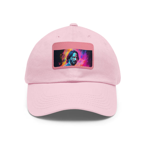 Neon Dreams Keanu Reeves Watercolor Baseball Cap, White Rectangle Unisex Vegan Hat