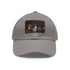 Stylish white baseball cap with light brown patch, rectangular shape.