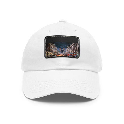 Stylish white baseball cap with Oxford Street sign patch design.