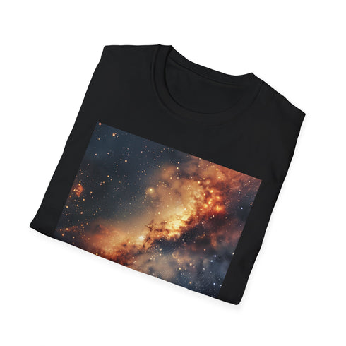 Charcoal crew neck cotton tee with vibrant galaxy painting design