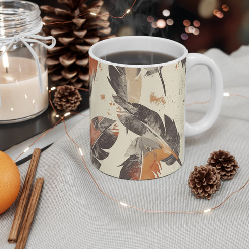 Boho Feathers Coffee Mug: Dreamy Nature Inspired 11oz Ceramic Mug