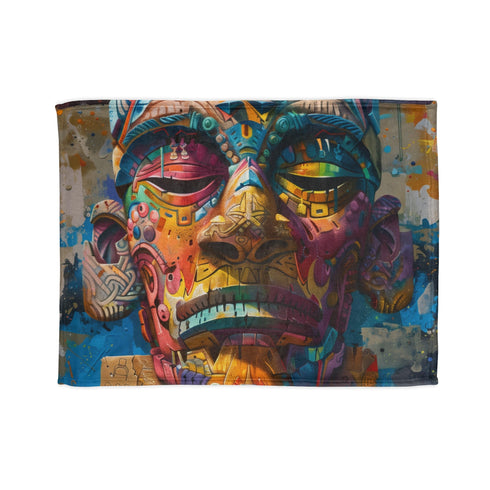 Colorful Neon Tribe Vibes Blanket with Tribal Mask Design