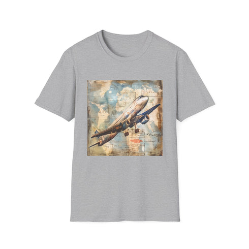 Vintage airplane adventure black 2XL t-shirt, unisex regular fit.
