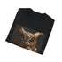 Charcoal steampunk owl t-shirt with intricate gear design on soft cotton