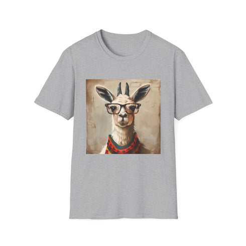 Charcoal cotton T-shirt with bookish alpaca design for book lovers