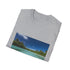 Charcoal cotton T-shirt with tranquil Aitutaki beach design for summer vibes