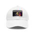 Neon watercolor Steve Jobs baseball cap with light brown patch.
