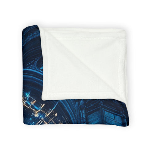 Clock Tower with Stars As Gears Plush Fleece Throw Blanket