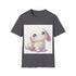 Charcoal cotton tee with chubby Cinnamoroll cartoon design.