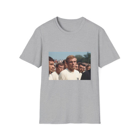 Official 'A Captain's Legacy: The Spirit of '66' T-shirt, inspired by Bobby Moore's World Cup triumph. Experience the roar of the crowd and the weight of nation's hopes with this captivating design. Celebrate sporting glory and national pride with every glance.