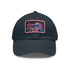 Mushroom magic trucker hat with light brown rectangle patch.