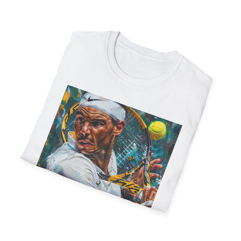 Charcoal cotton T-shirt featuring vibrant Nadal tennis painting with a regular fit