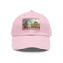 Louvre Paris watercolor baseball cap in white with light brown patch.