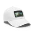 Stylish white cotton hat with light brown patch in rectangle shape.