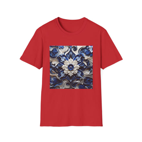 Porcelain Blue Blossom Tee in Charcoal, Crew Neck Regular Fit Shirt