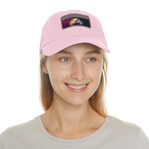 Neon hamster baseball cap in vibrant colors with cute design.