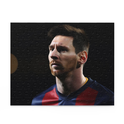 Messi puzzle masterpiece featuring legendary soccer star in action on field