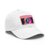 Neon Keanu Reeves watercolor baseball cap with light brown patch.