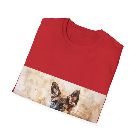 Watercolor German Shepherd tee in charcoal, crew neck, regular fit.