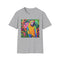 Charcoal T-shirt with vibrant tropical parrot design on breathable cotton fabric