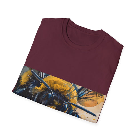 Vibrant charcoal watercolor bee tee in soft cotton crew neck design