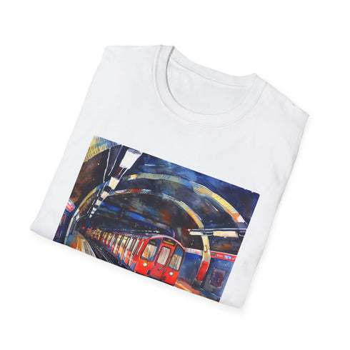 Charcoal cotton T-shirt with vibrant watercolor London Underground graphic