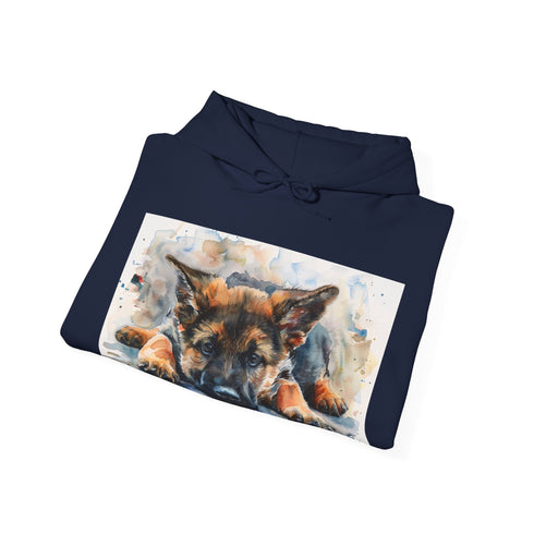 German Shepherd hoodie in navy, regular fit with watercolor painting.