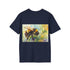 Charcoal watercolor tee with vibrant bumblebee design and crew neck fit