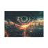 Giant Eye above a Burning City Stretched Canvas Wall Art