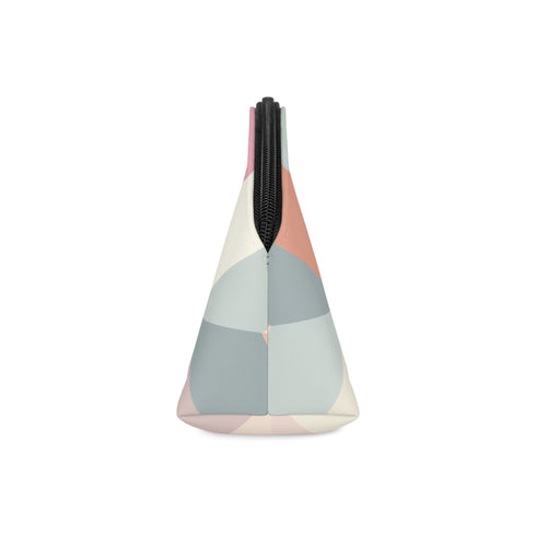 Chic geometric pastel makeup bag with all-over print and zipper.