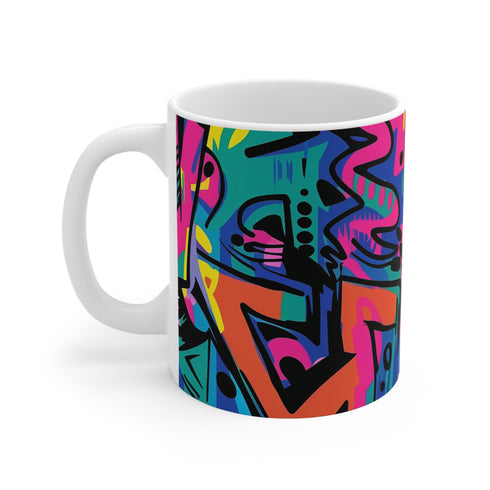 Colorful neon graffiti ceramic coffee mug 11 oz for home & kitchen.