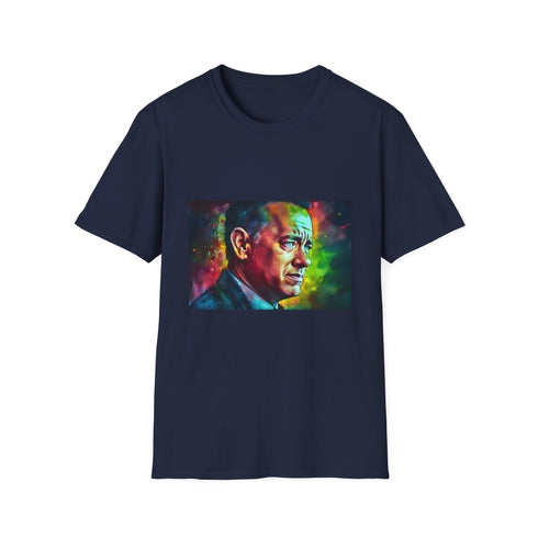 Vibrant neon Tom Hanks charcoal cotton t-shirt with crew neck design
