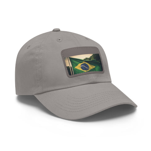Brasilian pride flag hat in white with light brown patch.